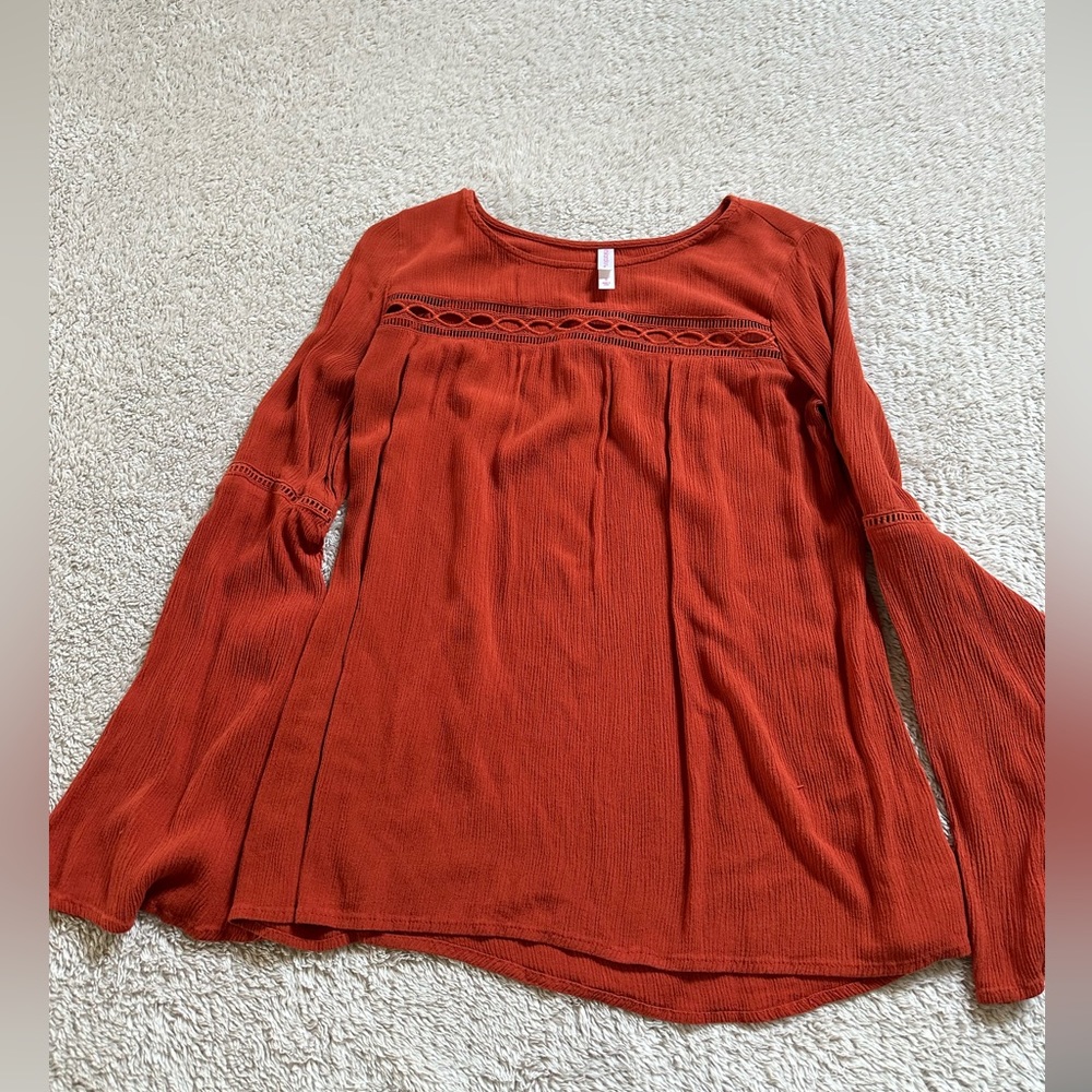 Cute Blood Orange Long Sleeve Blouse (Small) Xhilration